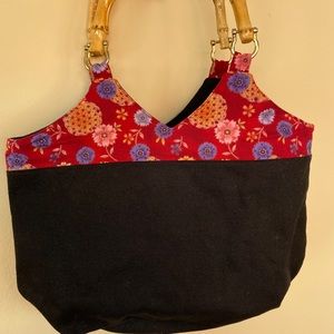Canvas Purse Bag with Bamboo Handle